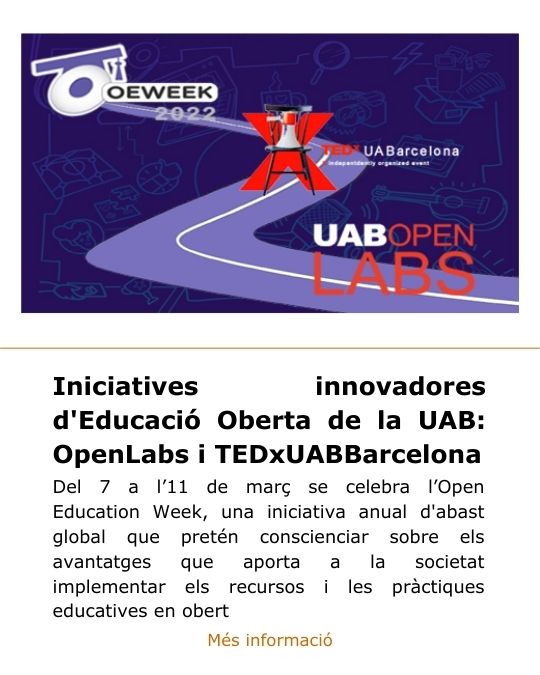 Iniciatives innovadores d'Educació Oberta de la UAB: OpenLabs i TEDxUABBarcelona
