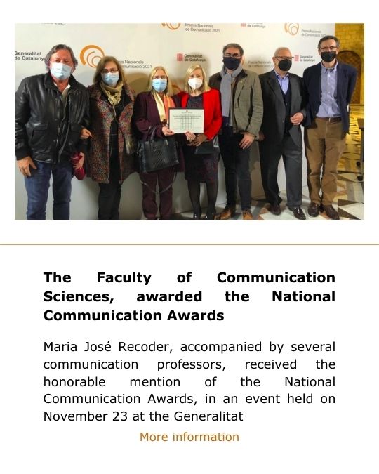 La Facultat de Ciències de la Comunicació, guardonada als Premis Nacionals de Comunicació